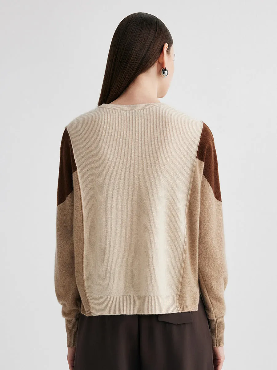 100% Cashmere Women's Color Block Round Neck Knit Sweater sold by COMOBOCA product image thumbnail 5