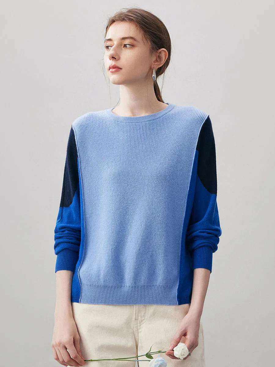 100% Cashmere Women's Color Block Round Neck Knit Sweater sold by COMOBOCA product image thumbnail 2