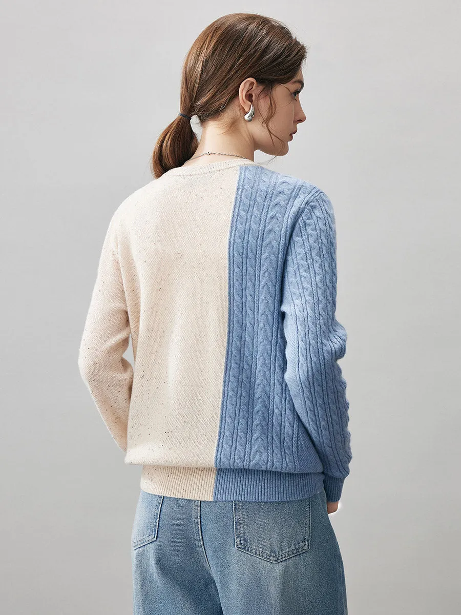 100% Cashmere Women's Color Block Cable Knit Sweater sold by COMOBOCA product image thumbnail 5