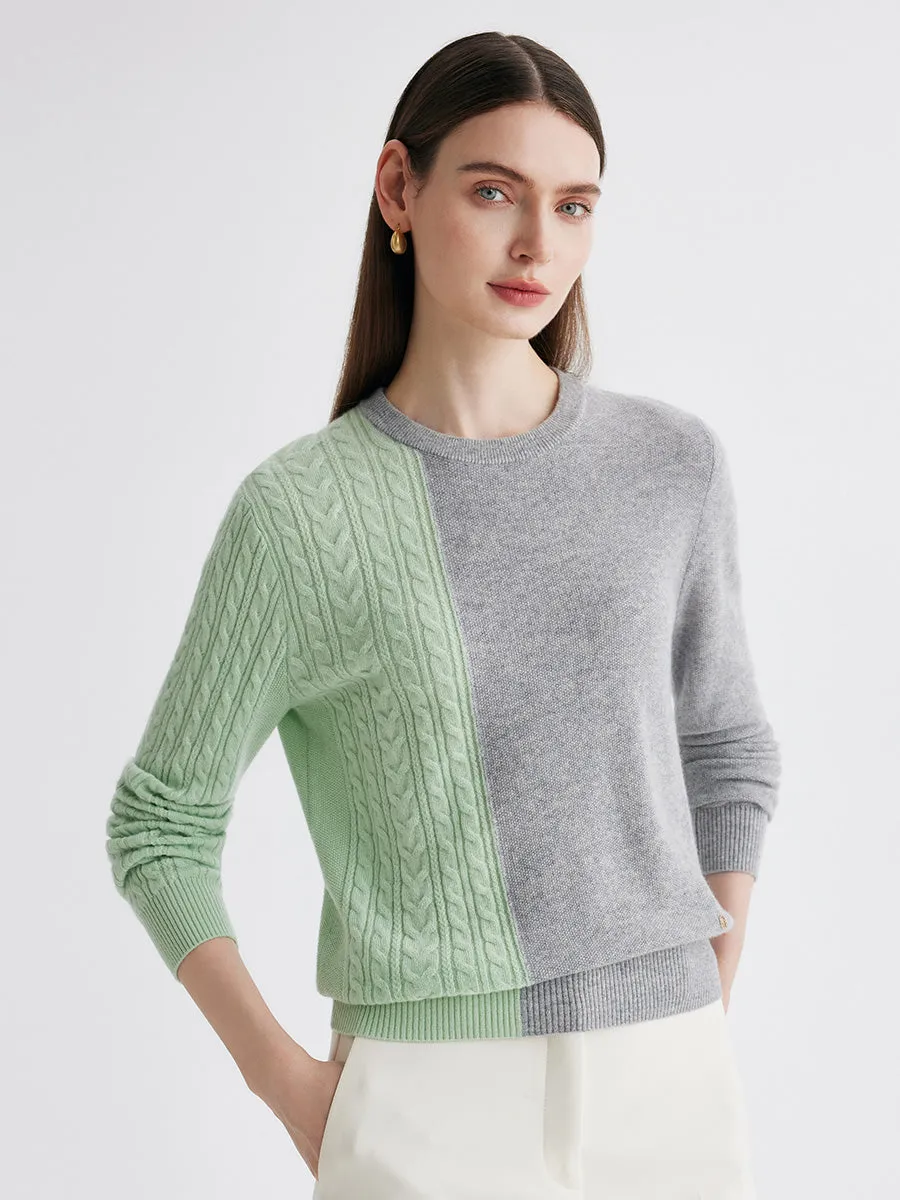 100% Cashmere Women's Color Block Cable Knit Sweater sold by COMOBOCA product image thumbnail 2