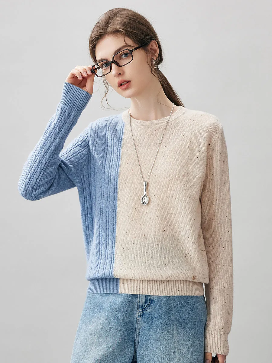 100% Cashmere Women's Color Block Cable Knit Sweater sold by COMOBOCA