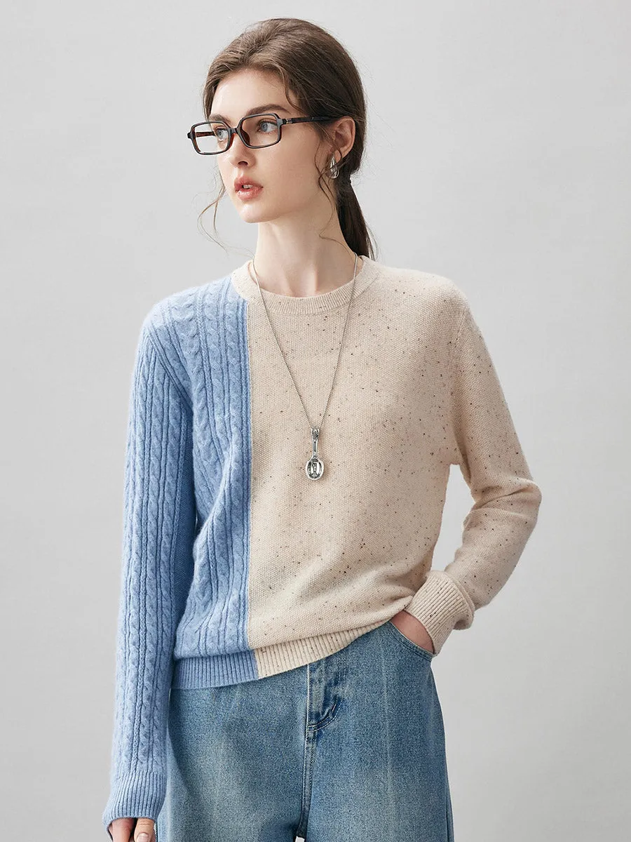 100% Cashmere Women's Color Block Cable Knit Sweater sold by COMOBOCA product image thumbnail 3