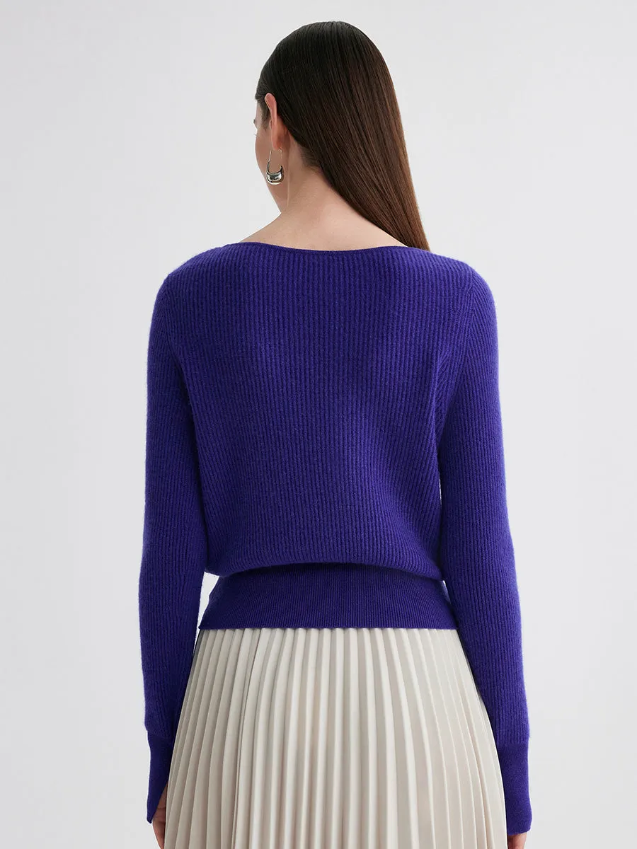 100% Cashmere Women's Round Neck Button Ribbed Knit Sweater sold by COMOBOCA product image thumbnail 5