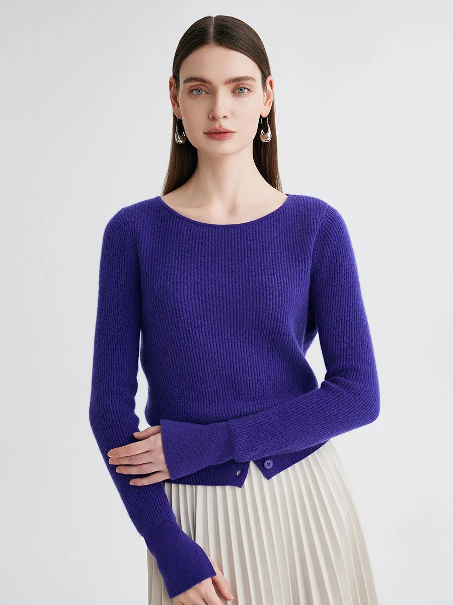 100% Cashmere Women's Round Neck Button Ribbed Knit Sweater sold by COMOBOCA product image thumbnail 4