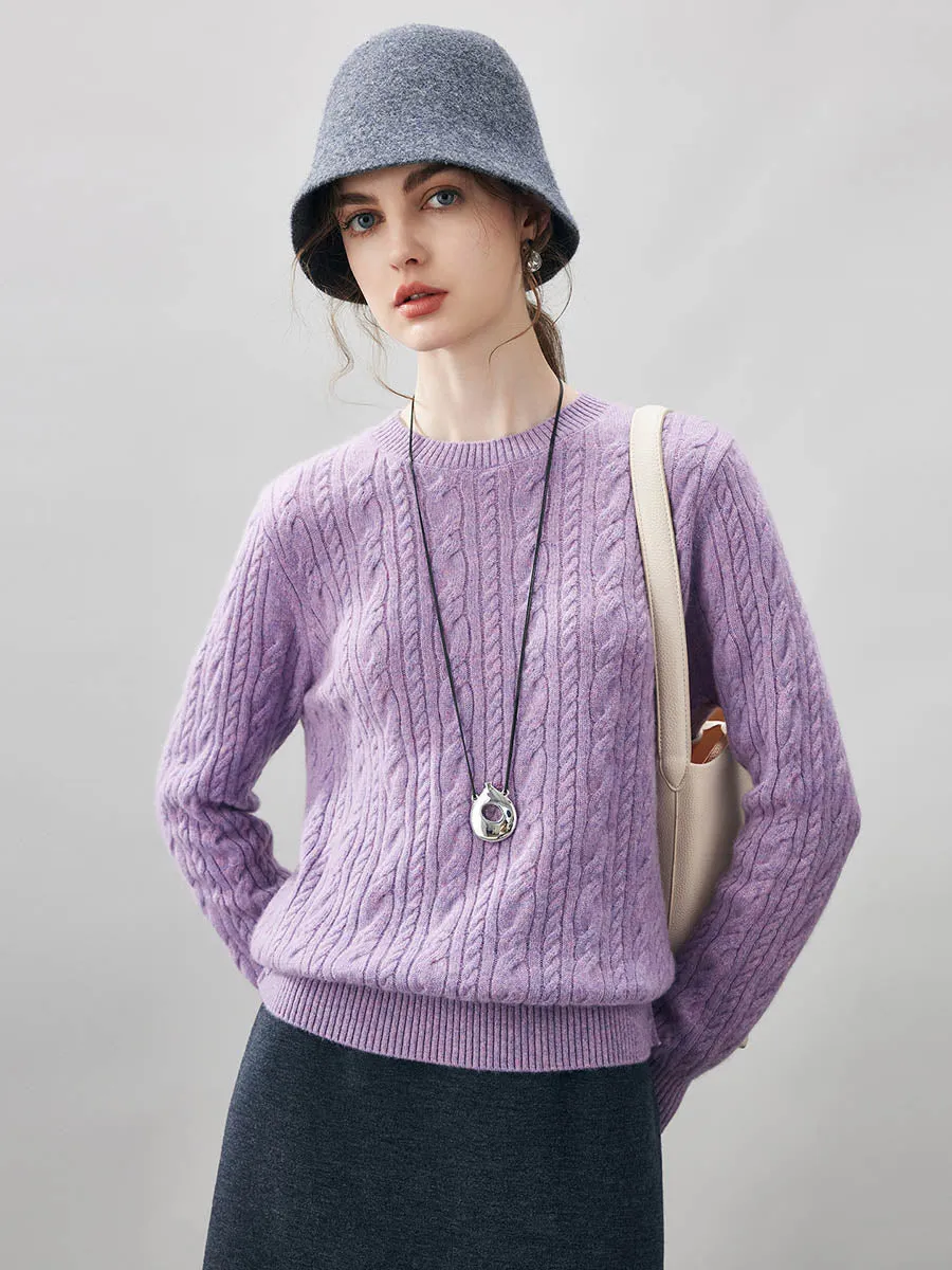 100% Cashmere Women's Cable Round Neck Knit Sweater sold by COMOBOCA product image thumbnail 4