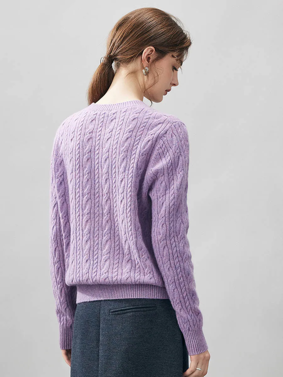 100% Cashmere Women's Cable Round Neck Knit Sweater sold by COMOBOCA product image thumbnail 5