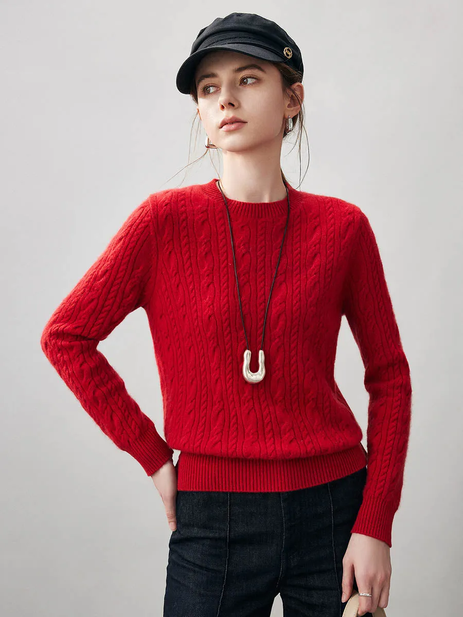 100% Cashmere Women's Cable Round Neck Knit Sweater sold by COMOBOCA product image thumbnail 3