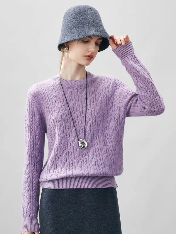 100% Cashmere Women's Cable Round Neck Knit Sweater sold by COMOBOCA
