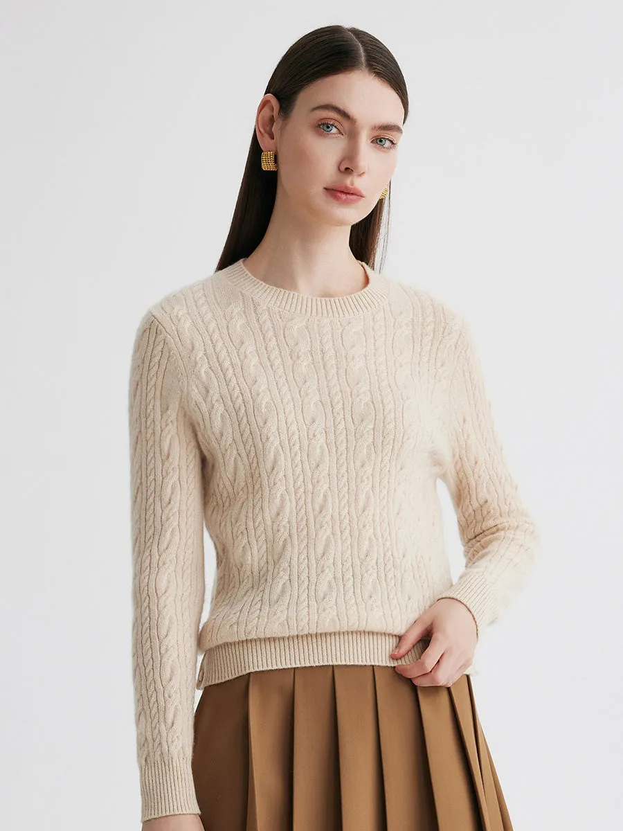 100% Cashmere Women's Cable Round Neck Knit Sweater sold by COMOBOCA product image thumbnail 2