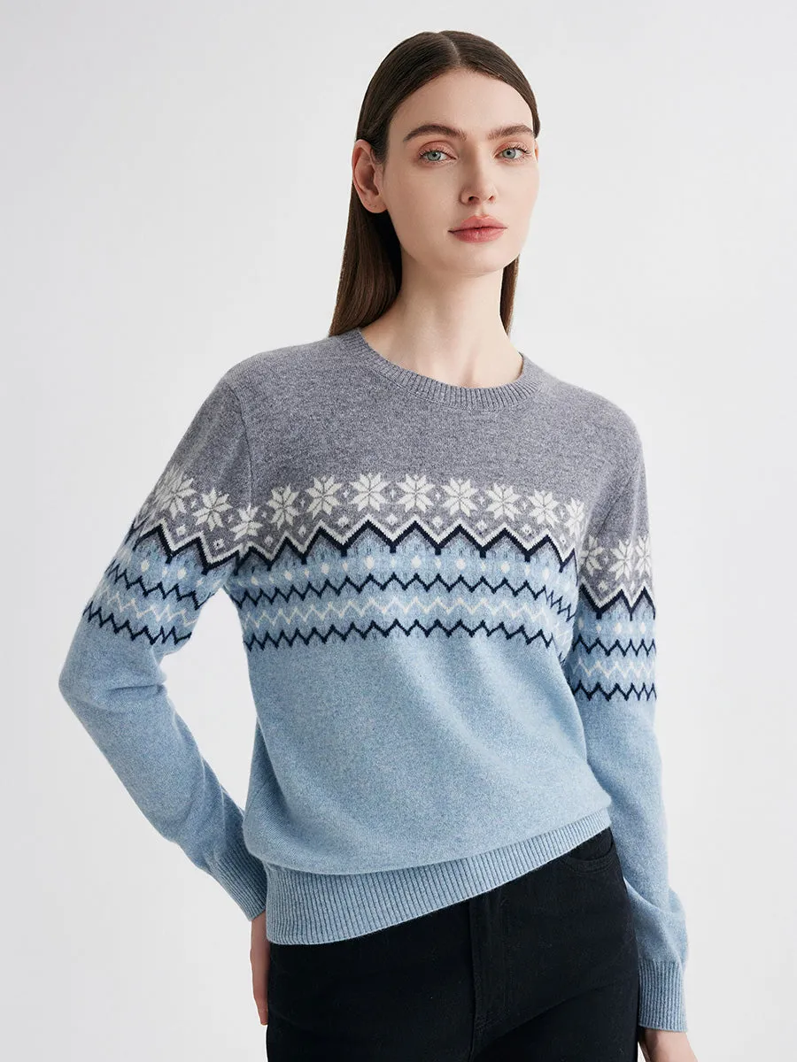 100% Cashmere Women's Fair Isle Round Neck Knit Sweater sold by COMOBOCA product image thumbnail 3