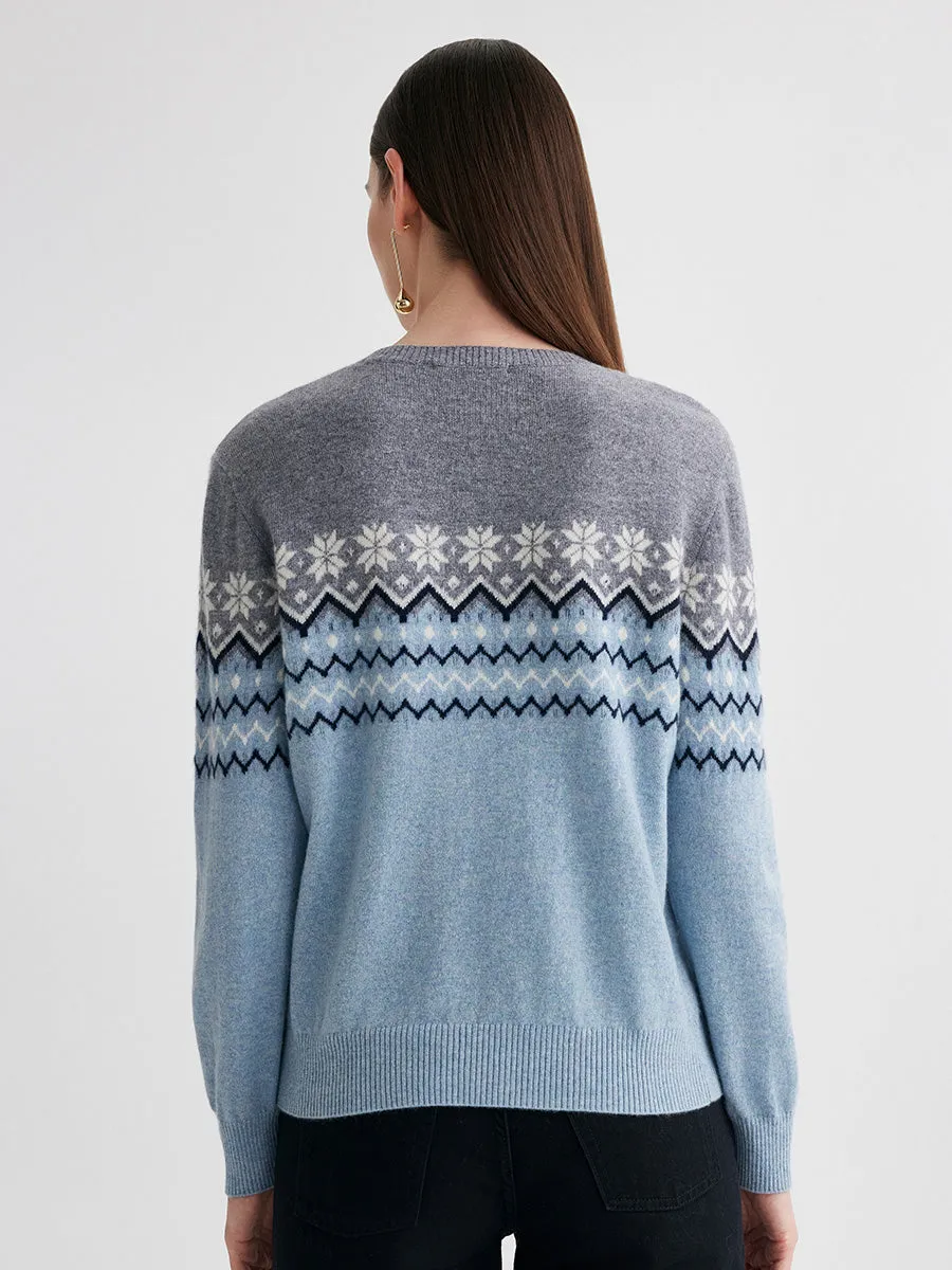 100% Cashmere Women's Fair Isle Round Neck Knit Sweater sold by COMOBOCA product image thumbnail 4