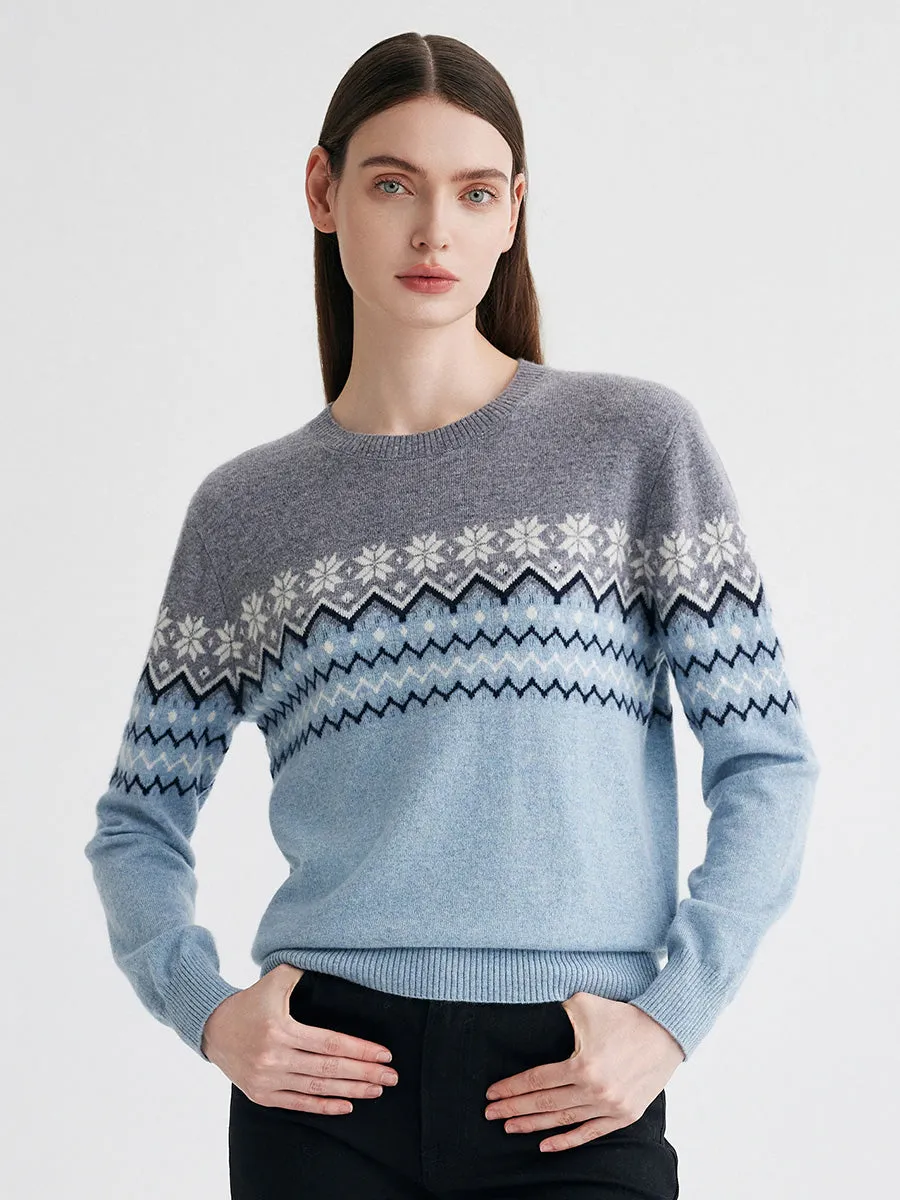 100% Cashmere Women's Fair Isle Round Neck Knit Sweater sold by COMOBOCA
