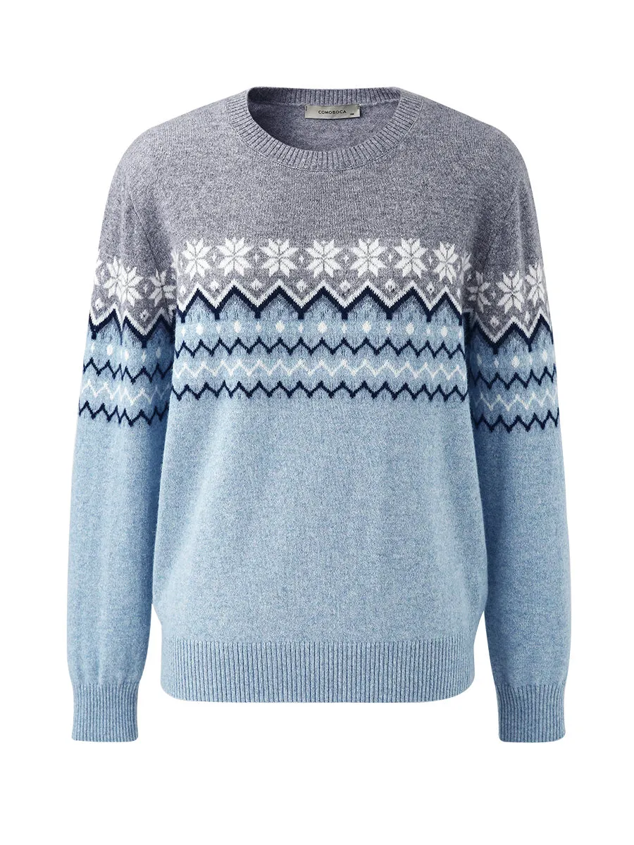 100% Cashmere Women's Fair Isle Round Neck Knit Sweater sold by COMOBOCA product image thumbnail 5