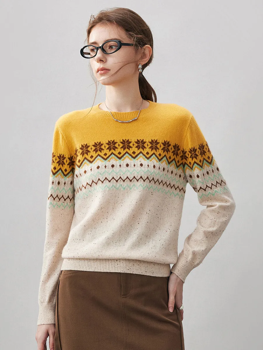 100% Cashmere Women's Fair Isle Round Neck Knit Sweater sold by COMOBOCA product image thumbnail 2