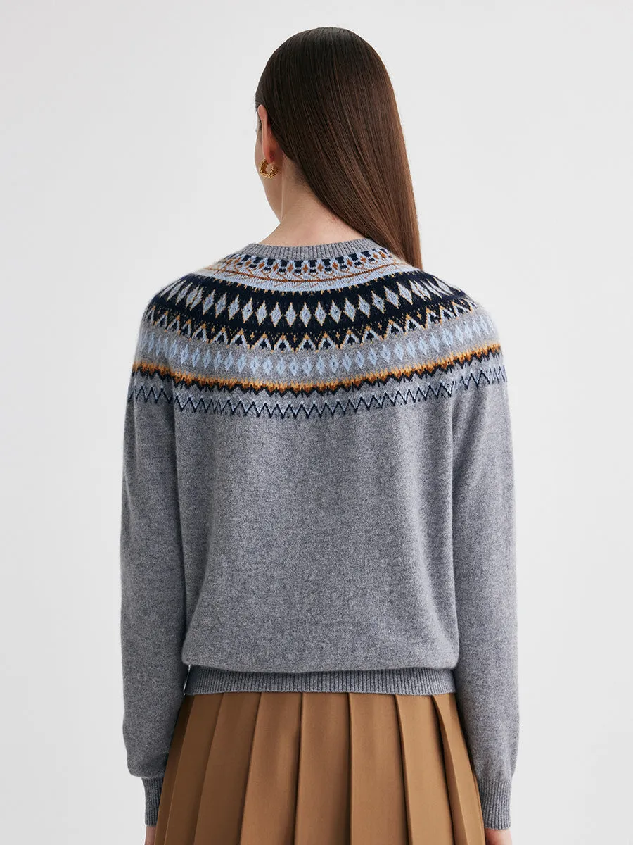 100% Cashmere Women's Fair Isle Round Neck Sweater sold by COMOBOCA product image thumbnail 4