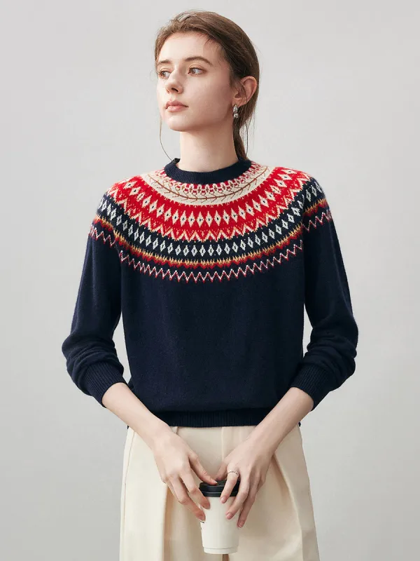 100% Cashmere Women's Fair Isle Round Neck Sweater sold by COMOBOCA