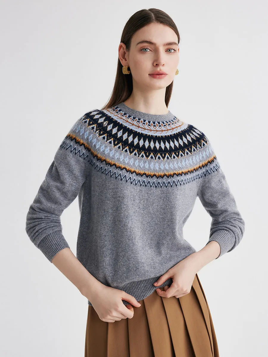 100% Cashmere Women's Fair Isle Round Neck Sweater sold by COMOBOCA product image thumbnail 3