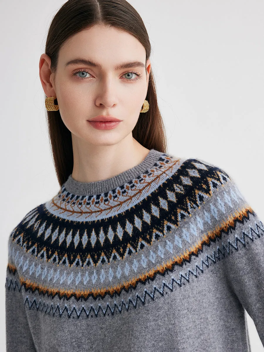 100% Cashmere Women's Fair Isle Round Neck Sweater sold by COMOBOCA product image thumbnail 5