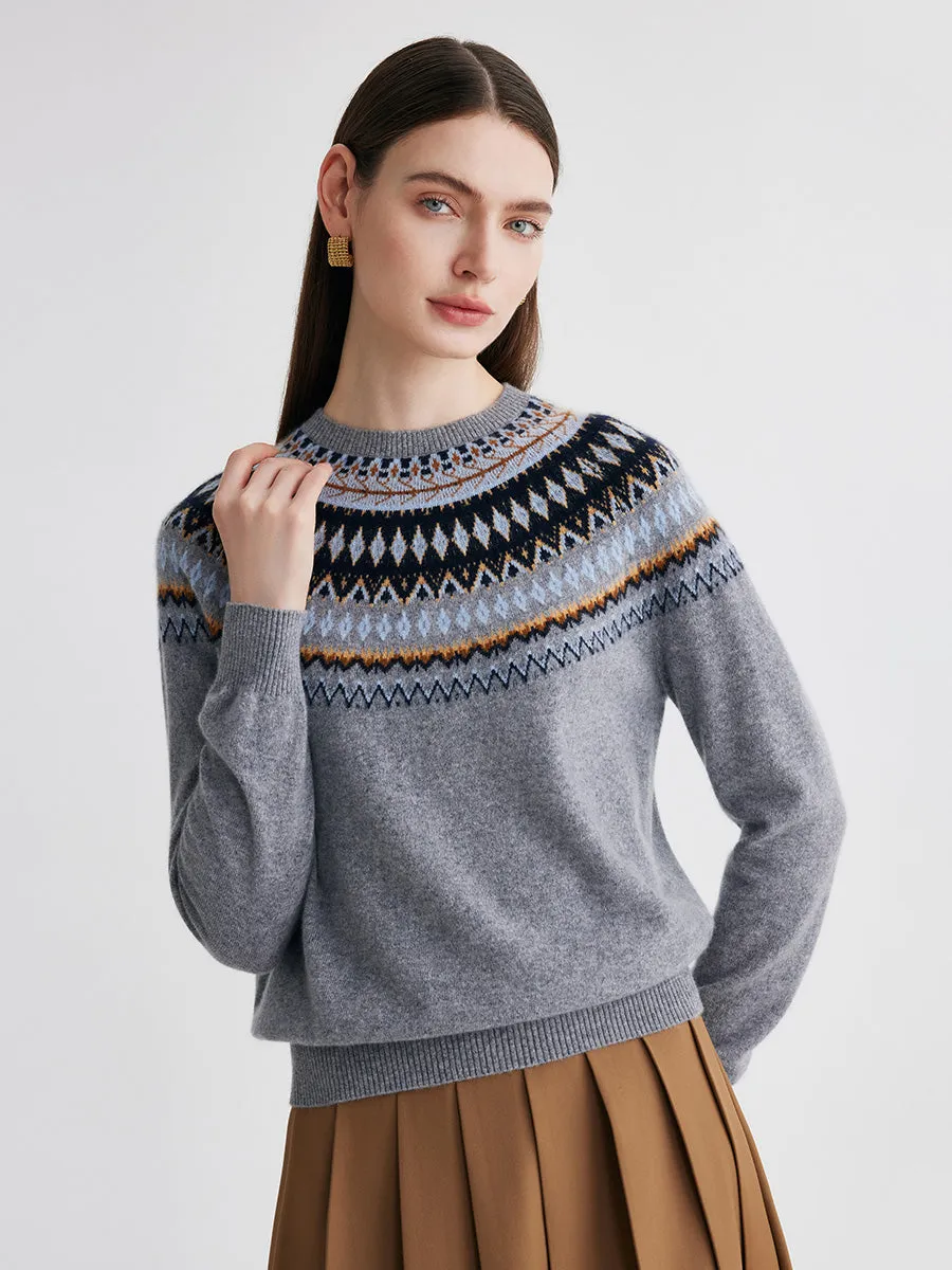 100% Cashmere Women's Fair Isle Round Neck Sweater sold by COMOBOCA product image thumbnail 2