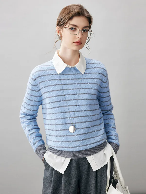 100% Cashmere Women's Striped Round Neck Knit Sweater sold by COMOBOCA