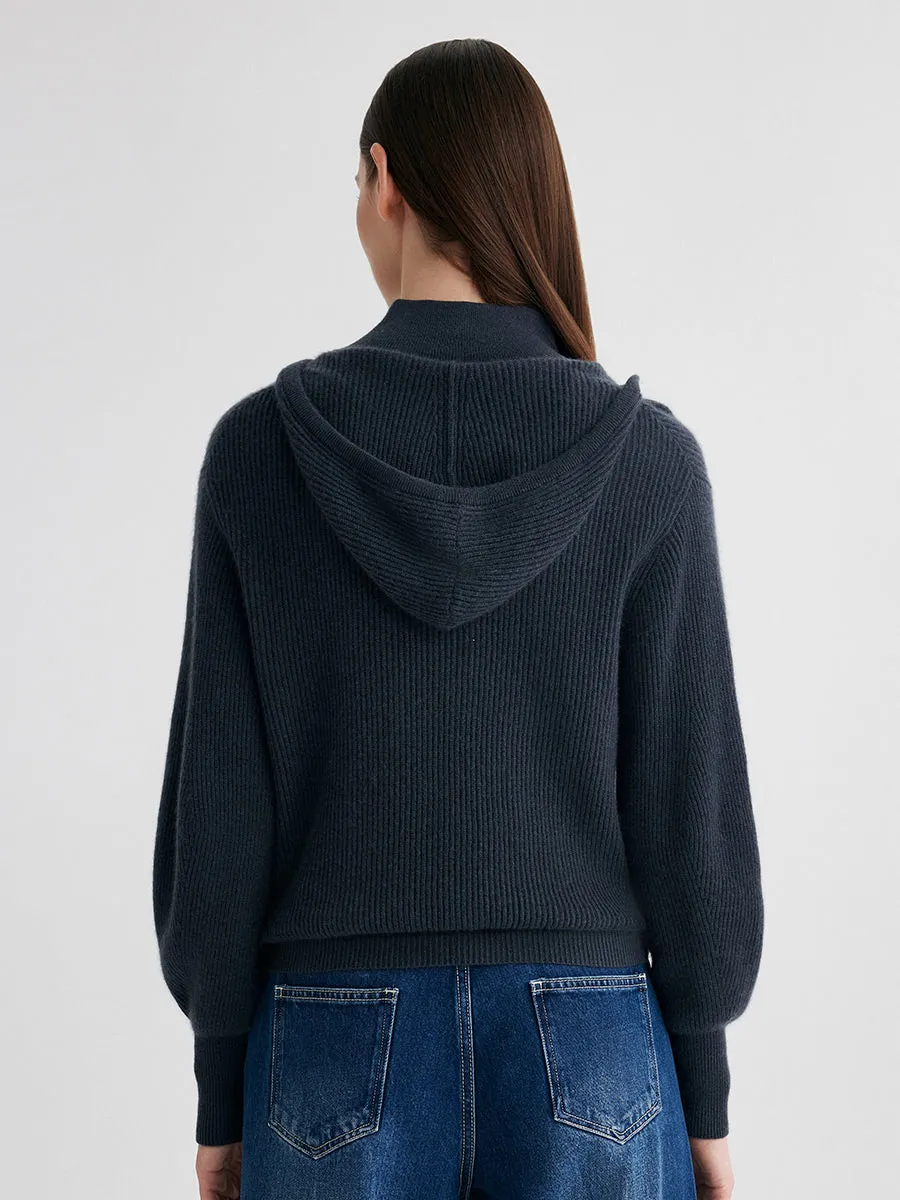 100% Cashmere Women's Ribbed Knit Hoodie sold by COMOBOCA product image thumbnail 5