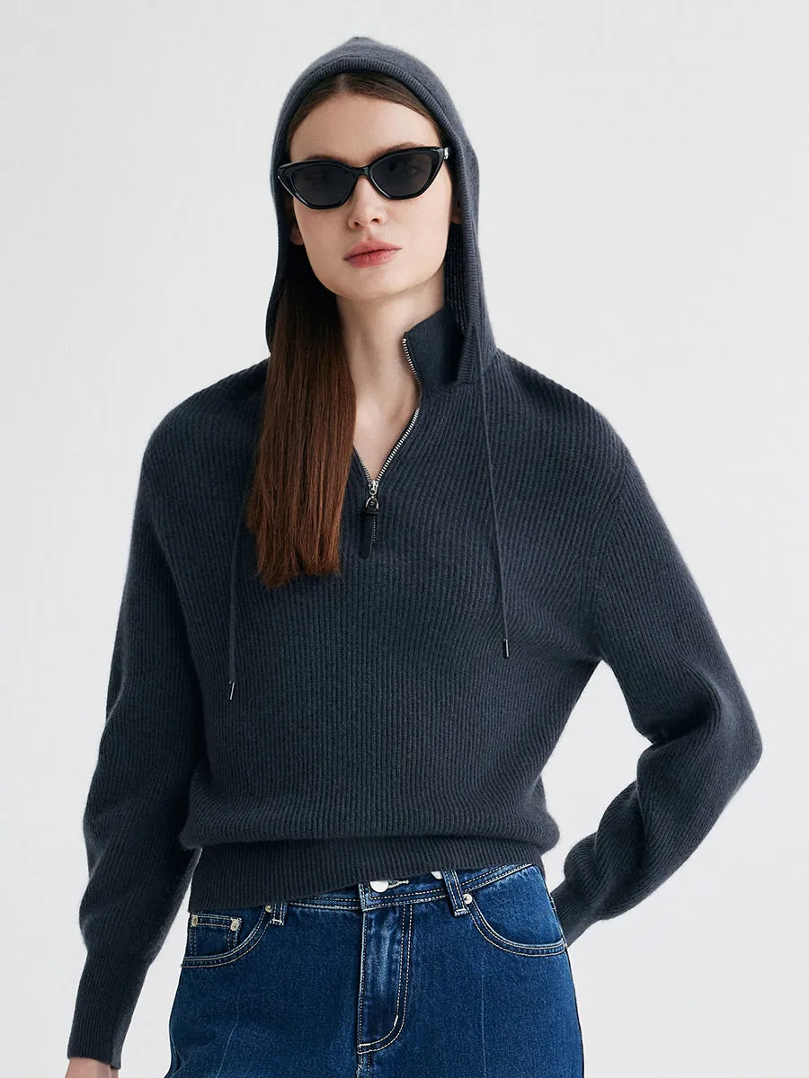 100% Cashmere Women's Ribbed Knit Hoodie sold by COMOBOCA product image thumbnail 3