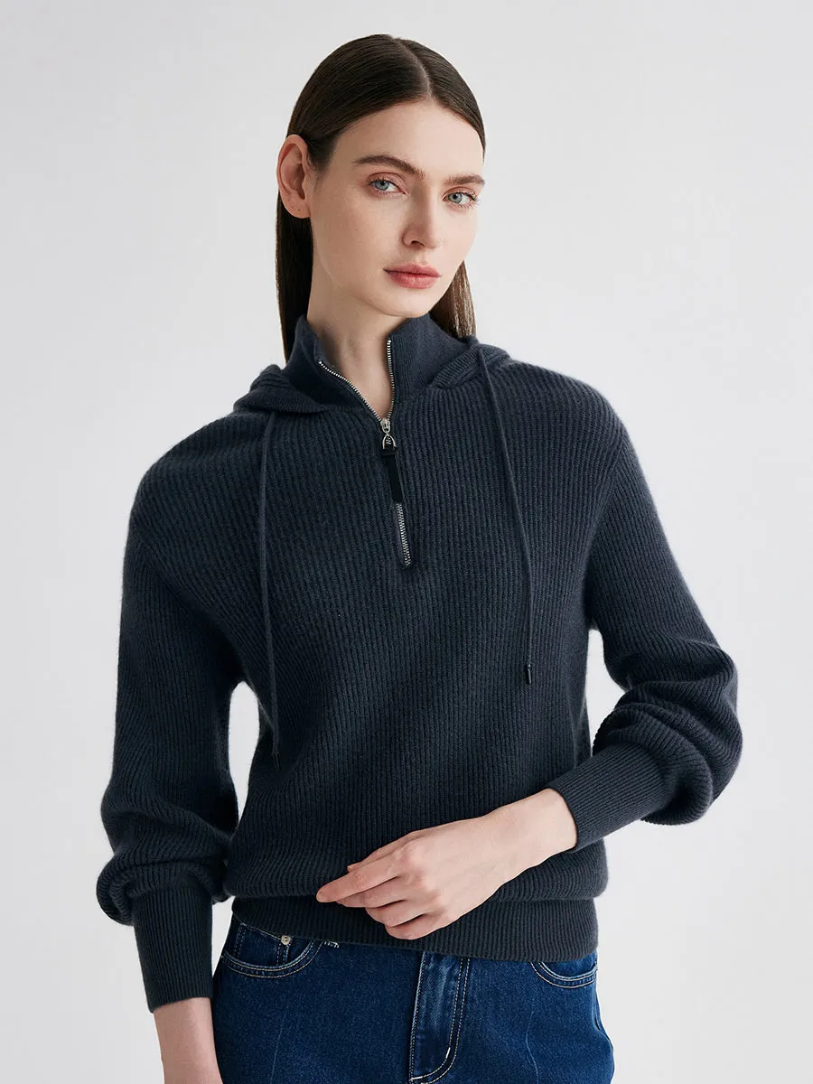 100% Cashmere Women's Ribbed Knit Hoodie sold by COMOBOCA