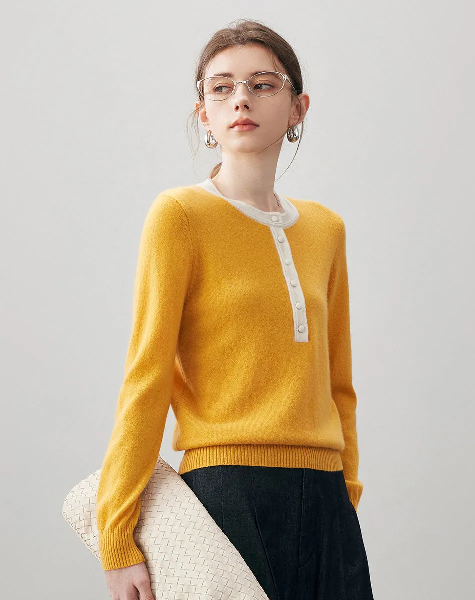 100% Cashmere Women's Contrast Trim Button Front Sweater sold by COMOBOCA product image thumbnail 4