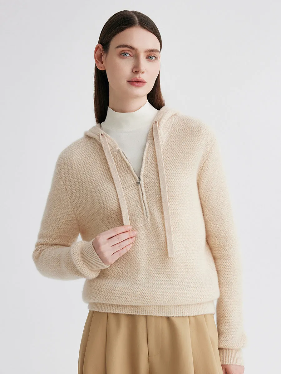 100% Cashmere Women's Half Zip Hoodie sold by COMOBOCA product image thumbnail 2