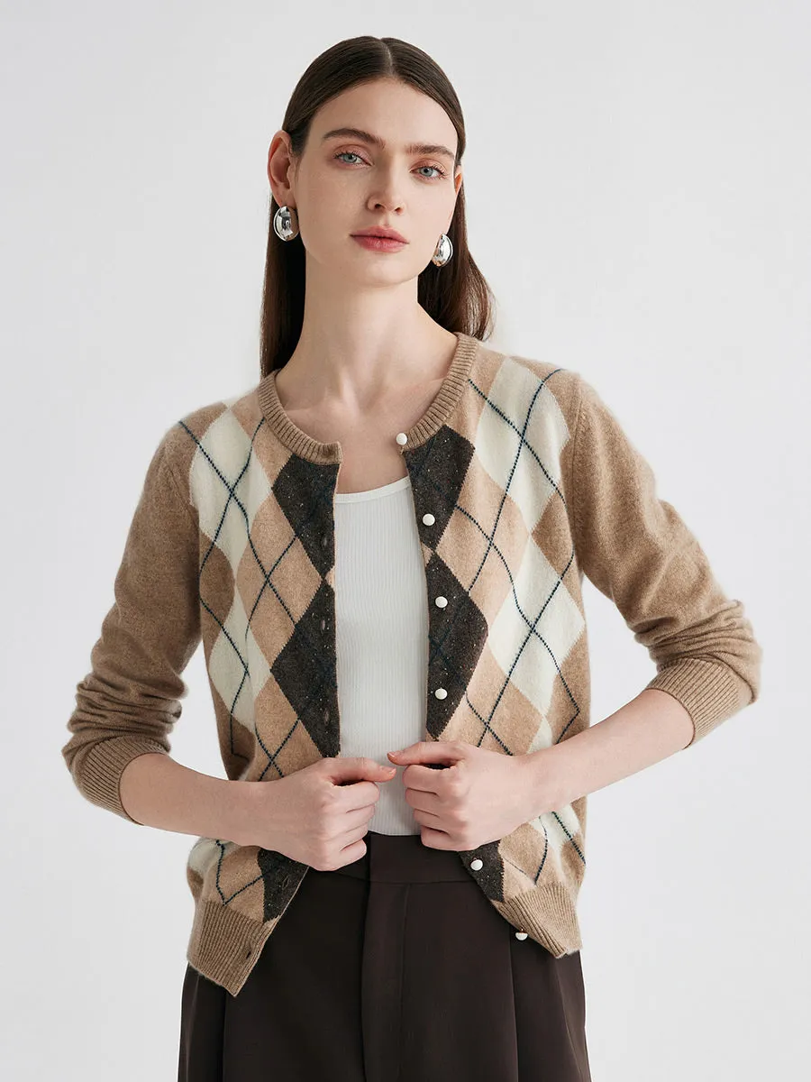 100% Cashmere Women's Argyle Pattern Cardigan sold by COMOBOCA