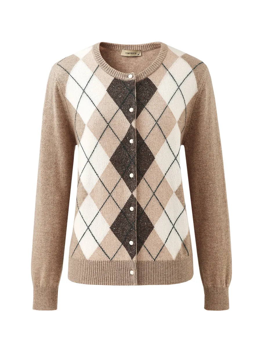 100% Cashmere Women's Argyle Pattern Cardigan sold by COMOBOCA product image thumbnail 5