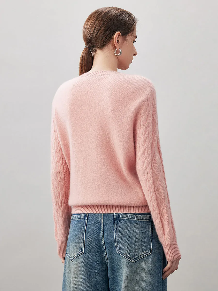 100% Cashmere Women's Cable Round Neck Knit Sweater sold by COMOBOCA product image thumbnail 5