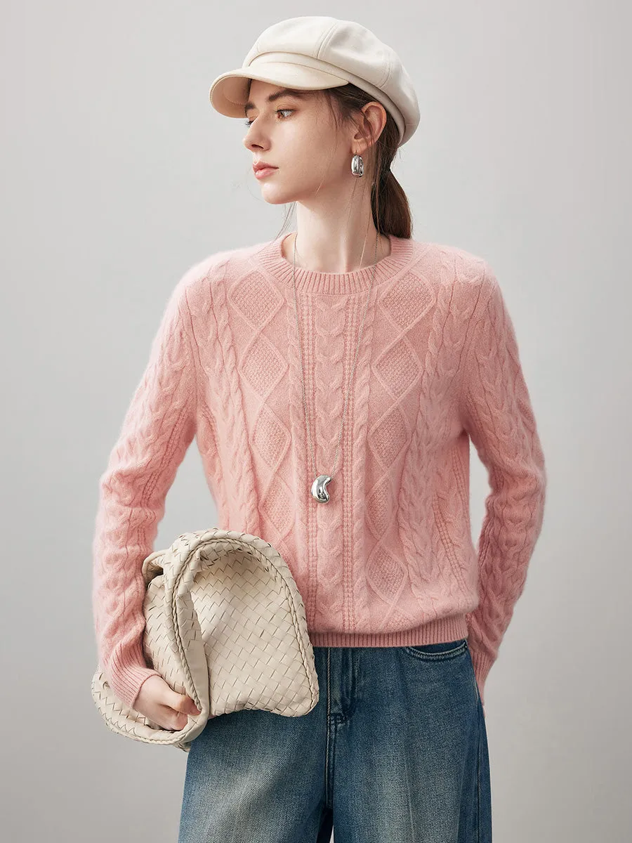 100% Cashmere Women's Cable Round Neck Knit Sweater sold by COMOBOCA product image thumbnail 3
