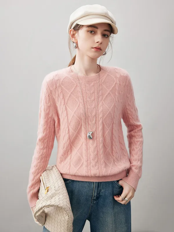 100% Cashmere Women's Cable Round Neck Knit Sweater sold by COMOBOCA
