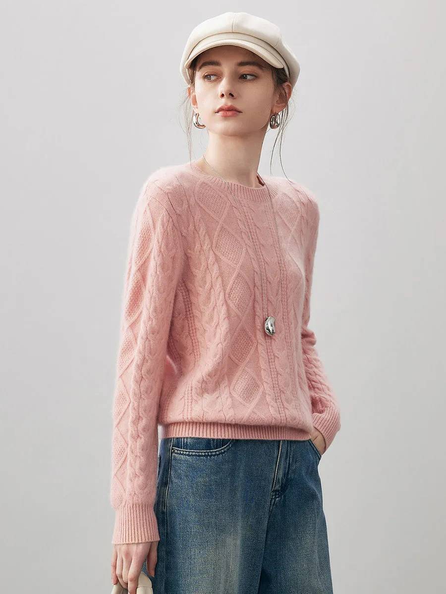 100% Cashmere Women's Cable Round Neck Knit Sweater sold by COMOBOCA product image thumbnail 4