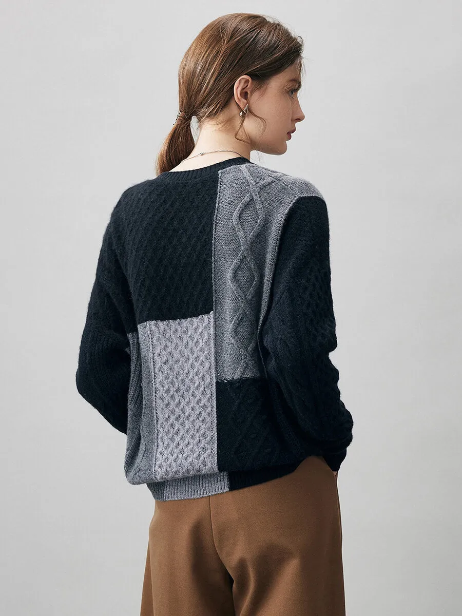 100% Cashmere Women's Patchwork Cable Knit Sweater sold by COMOBOCA product image thumbnail 5