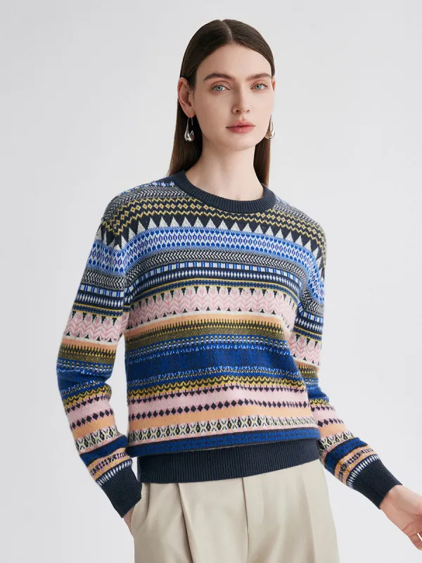 100% Cashmere Women's Fair Isle Round Neck Sweater sold by COMOBOCA