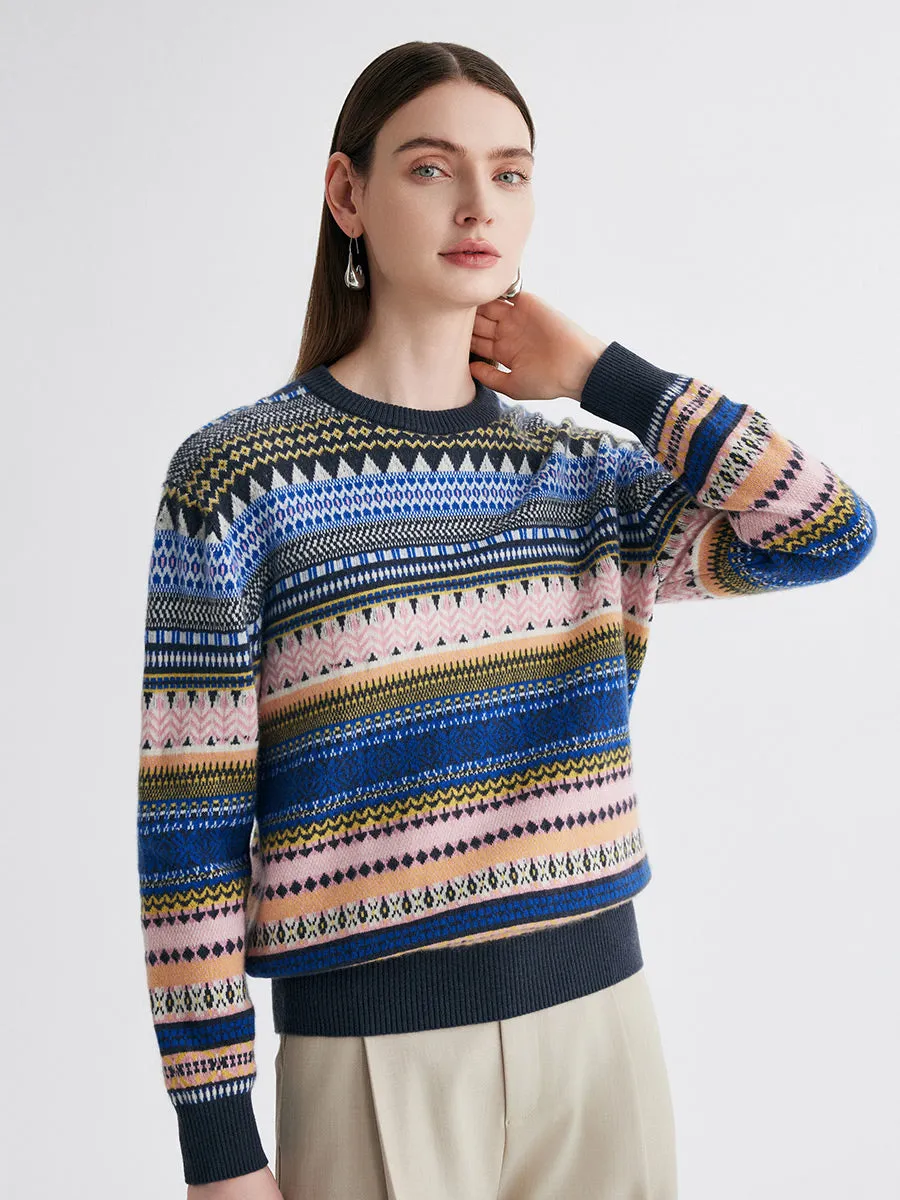 100% Cashmere Women's Fair Isle Round Neck Sweater sold by COMOBOCA product image thumbnail 5