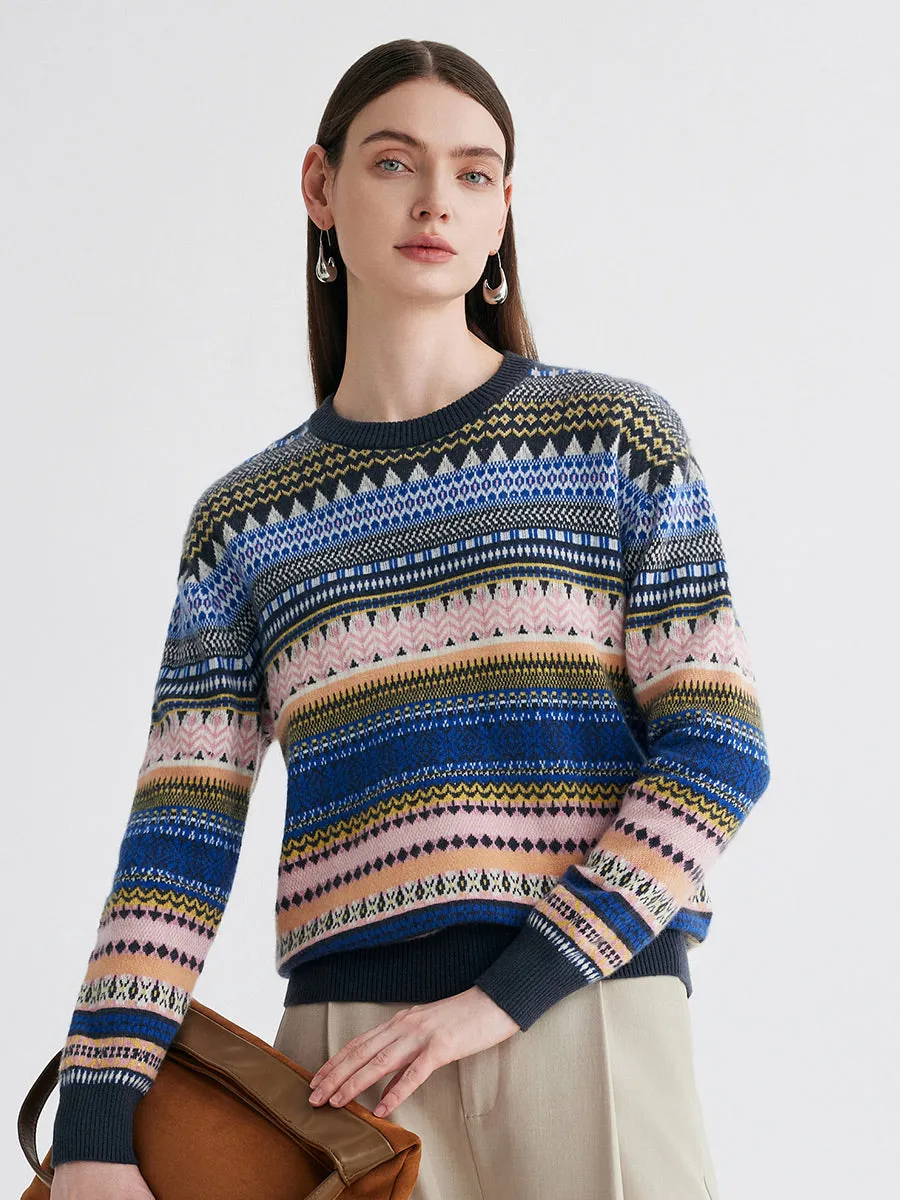 100% Cashmere Women's Fair Isle Round Neck Sweater sold by COMOBOCA product image thumbnail 2