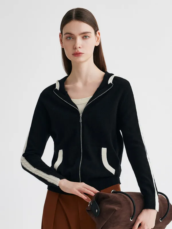 100% Cashmere Women's Color Block Zip Up Hoodie sold by COMOBOCA