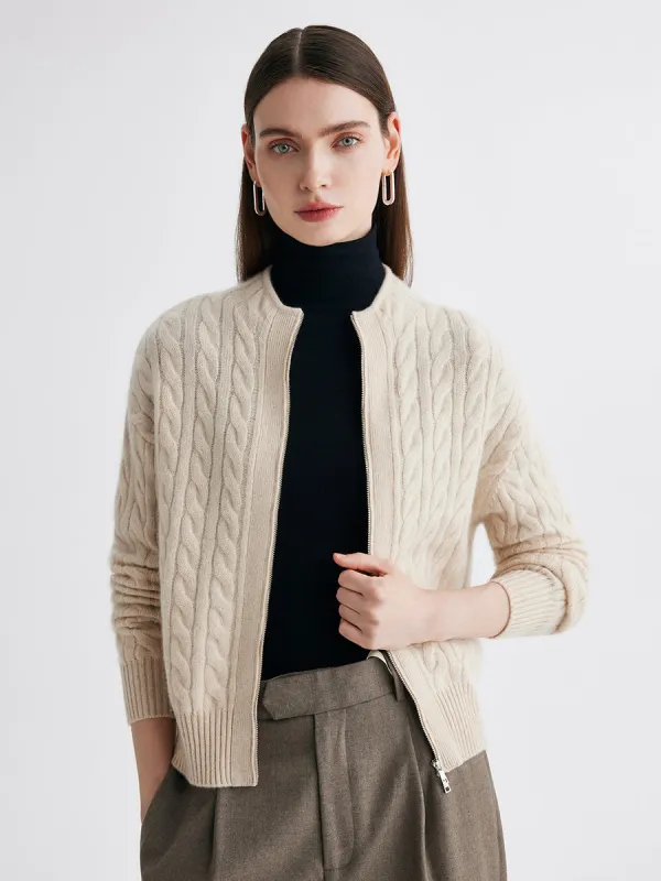 100% Cashmere Women's Cable Zip Up Knit Cardigan sold by COMOBOCA