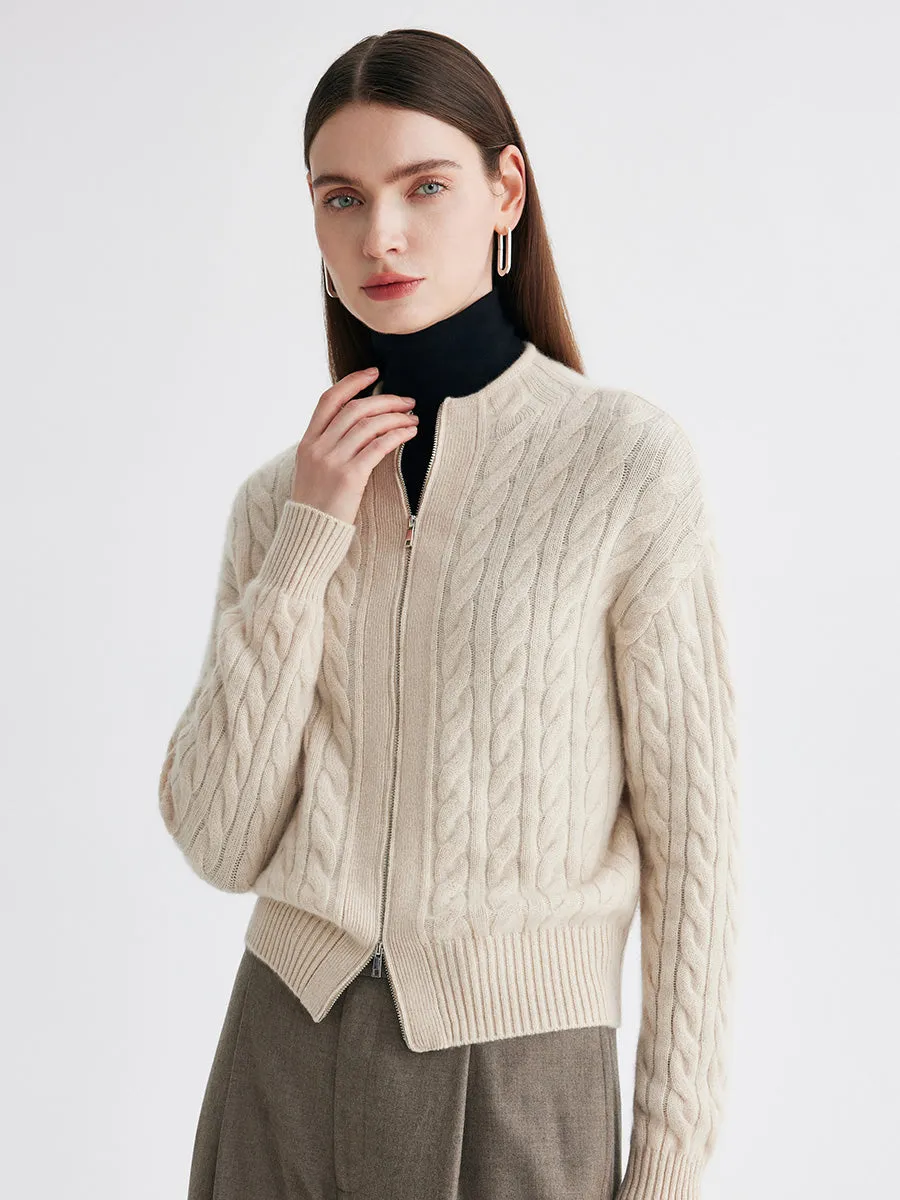 100% Cashmere Women's Cable Zip Up Knit Cardigan sold by COMOBOCA product image thumbnail 3