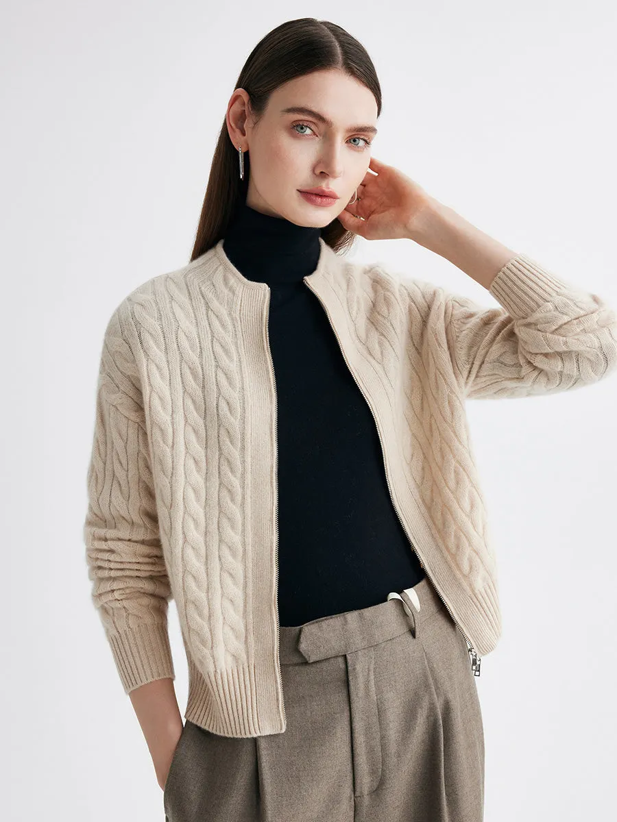 100% Cashmere Women's Cable Zip Up Knit Cardigan sold by COMOBOCA product image thumbnail 2