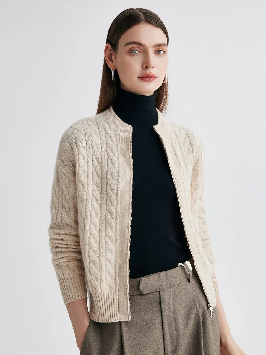100% Cashmere Women's Cable Zip Up Knit Cardigan sold by COMOBOCA product image thumbnail 4