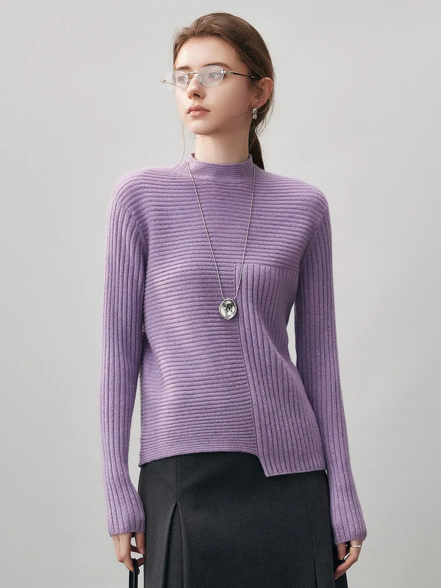100% Cashmere Women's Asymmetric Ribbed Mock Neck Sweater sold by COMOBOCA product image thumbnail 2