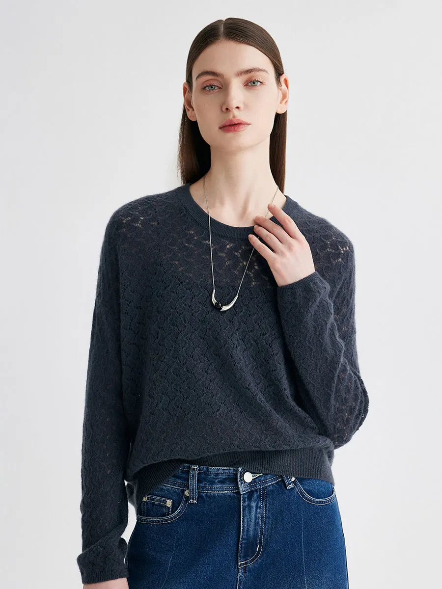 100% Cashmere Women's Openwork Round Neck Knit Sweater sold by COMOBOCA