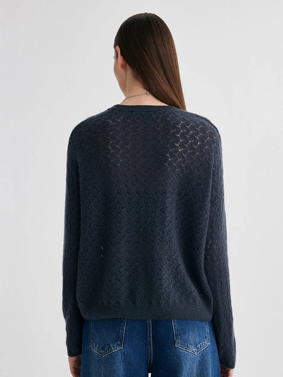 100% Cashmere Women's Openwork Round Neck Knit Sweater sold by COMOBOCA product image thumbnail 5