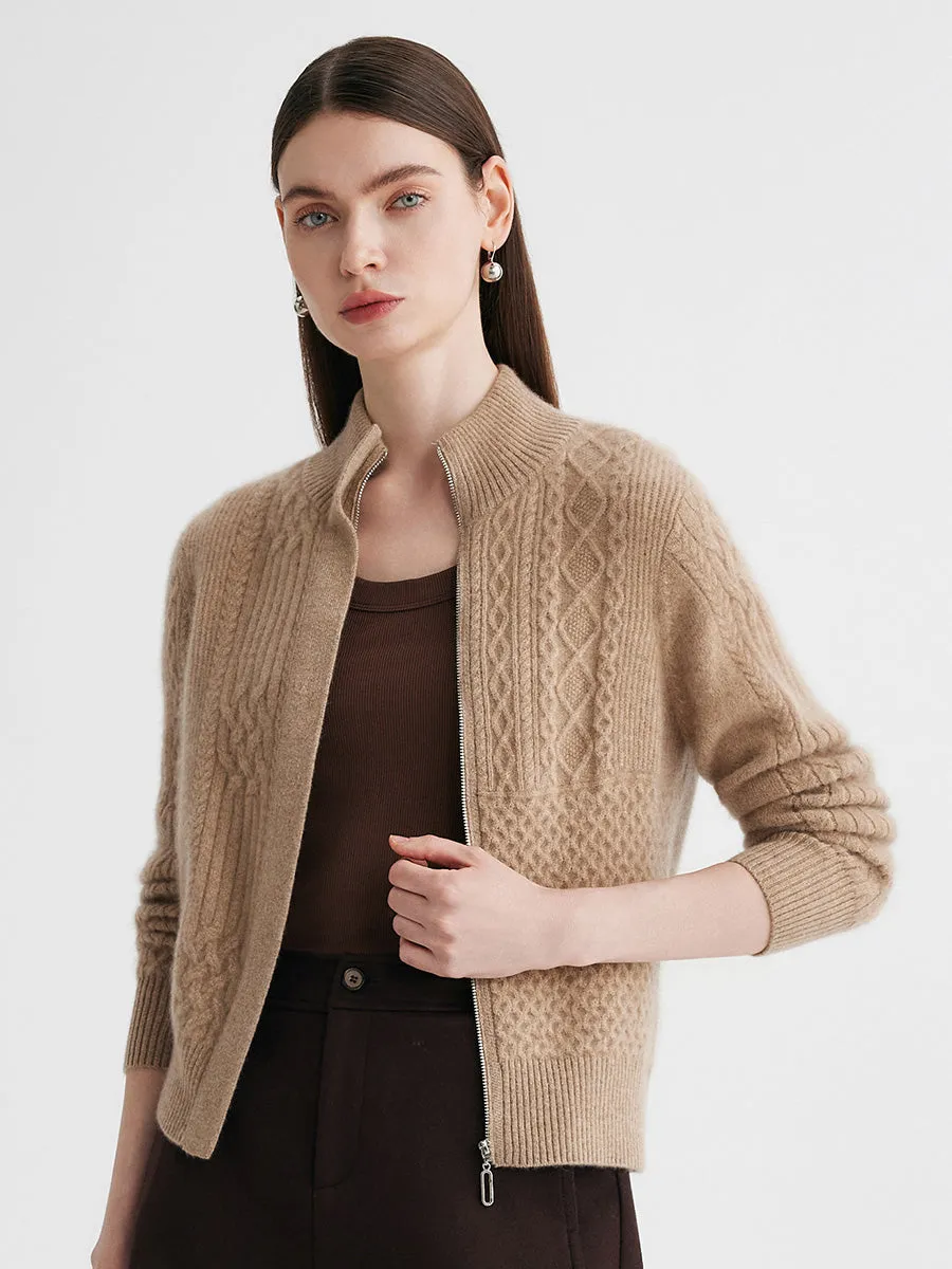 100% Cashmere Women's Cable Knit Mock Neck Zip Up Cardigan sold by COMOBOCA product image thumbnail 5
