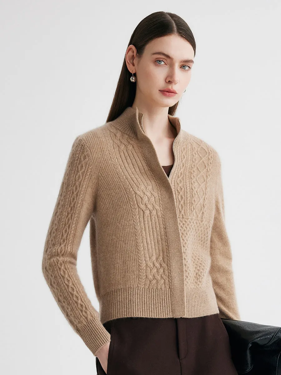 100% Cashmere Women's Cable Knit Mock Neck Zip Up Cardigan sold by COMOBOCA product image thumbnail 4