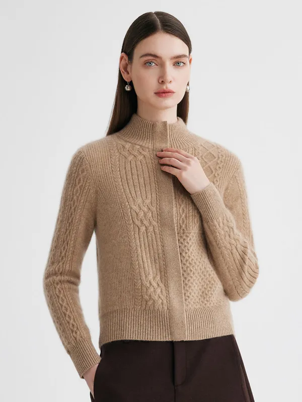 100% Cashmere Women's Cable Knit Mock Neck Zip Up Cardigan sold by CB Cashmere